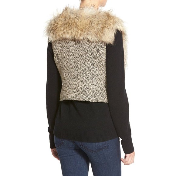 🆕 DENA Tweed and Faux Fur Vest Brown Beige Large - Picture 5 of 12